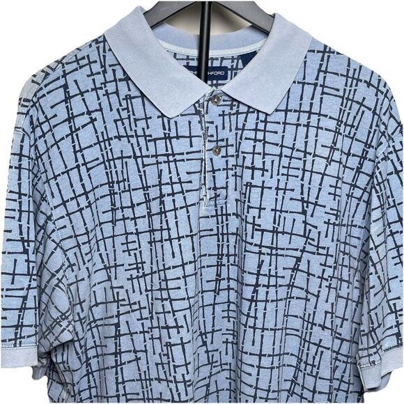 John Ashford Men’s Polo Shirt XL Tall Blue Geometric Pattern Collared - Picture 1 of 6